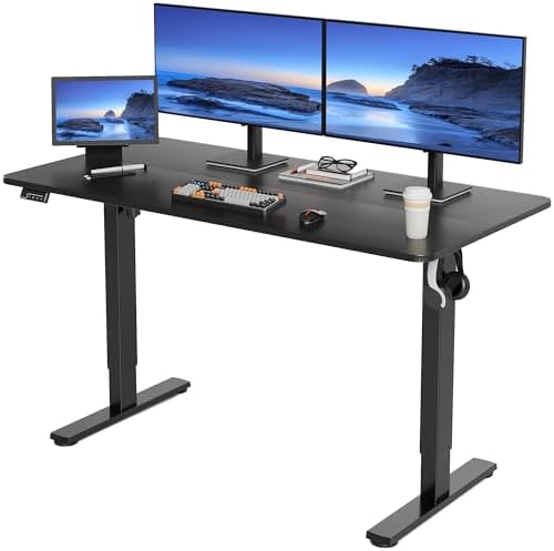 LongKe Electric Standing Desk Adjustable Height, 55x24 Inches Sit Stand up Desktop for Home Office, Ergonomic Rising Computer Table with Memory Preset, Black