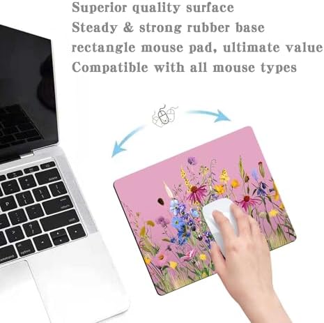 Pink Mouse Pad for Women,Pink Floral Rose Mouse Pads for Desk,Soft Computer Mouse Mat Cute Mousepad Cloth Computer Mouse Pads for Women,Square Waterproof Non-Slip Rubber Base MousePads
