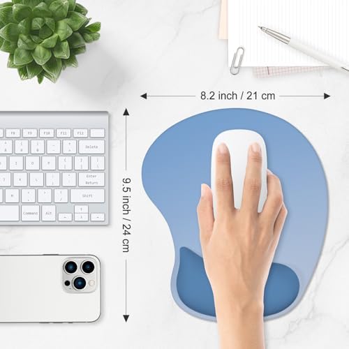 ITNRSIIET Ergonomic Mouse Pad, Cushioned Gel Wrist Rest, Non-Slip Base, Smooth Surface, Compatible with All Mice for Office & Gaming, Desk Accessory, 9.5 x 8.2 inch, Blue