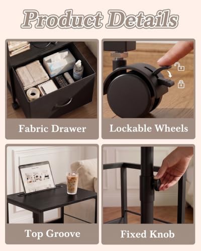 Faesun Night Stand with Charging Station & Swivel Top, Black