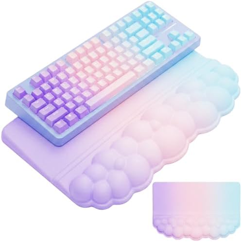 Computer Keyboard Stand Pad with Wrist Rest Colorful Cloud Keyboard Pad Support with Comfortable Rainbow Wrist Pad Cute Ergonomic Tilted Keyboard Riser Holder for Desktop Office Home Pink Purple Blue
