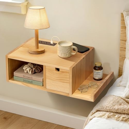 Afuly Floating Nightstand with Charging Station Bedside Table with Drawer