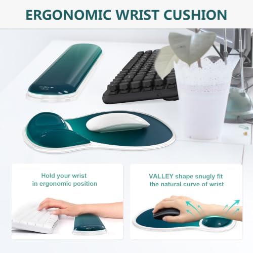 AKIT Ergonomic Mouse Pad and Keyboard Wrist Rest Set, Aurora Green