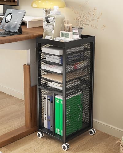 Rolling File Cart with 4 Dividers, Mobile File Cabinet with Wheels