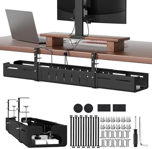 Under Desk Cable Management Tray, Expandable 25.2"–38.6" Cable Tray,Black