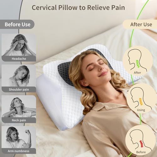 Memory Foam Cervical Neck Pillow for Neck Pain Relief, Grey