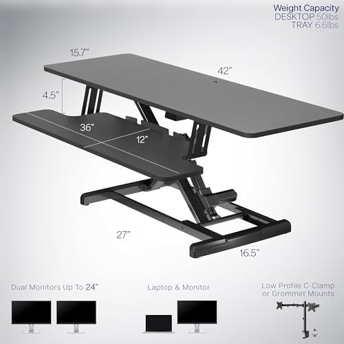 VIVO Black 42 inch Electric Desk Converter, DESK-VE42B