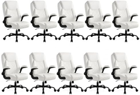 GTPLAYER White Office Desk Chair with 90° Flip-up Arm, 10 Pack