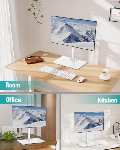 MOUNT PRO Single Monitor Stand Fits Max 32 inch Screen, Free-Standing Computer Desk Stand, Display Mount with Height Adjustable, Swivel, Tilt, Rotation, VESA Monitor Stand 100x100, White