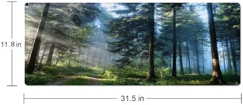 Forest Morning Large Gaming Mouse Pad Keyboard Desk Pad Extended Mouse Pad Gaming Office Decor, PC Laptop Mouse Pads Large (31.5x151.8 in) with Stitched Edges Non-Slip Base Mousepad XL