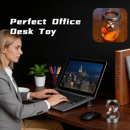 Metal Dynamic Desktop Fidget Toy, Rose Gold Perpetual Motion Inspired Desk Toy, Office Stress Relief Kinetic Spinning Toy for Adults & Teens