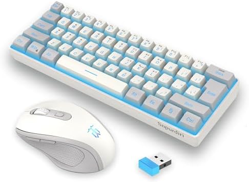 Snpurdiri 2.4G 60% Wireless Gaming Keyboard and Mouse Combo, Grey-White