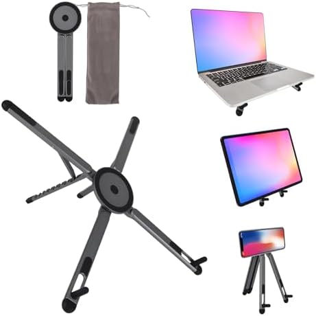 Multifunctional Magnetic Phone Stand, 8-Level Adjustable Height 4 in 1 Magnet Laptop Stand Foldable Portable Device Holder Compatible with Phone Laptops Tablets Desk & Car Use Accessories