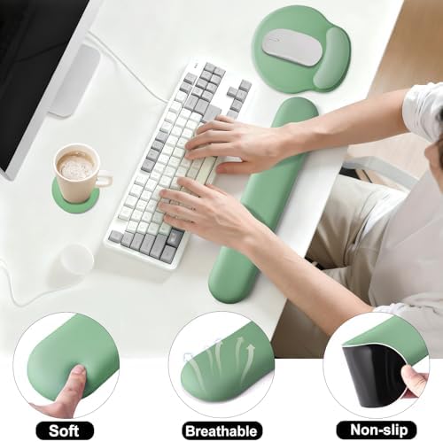 Keyboard Wrist Rest Mouse Pad with Wrist Support, Gaming Mousepad with Non-Slip Base, Ergonomic Mouse Wrist Arm Cushion Support for Home Office Laptop Computer, Easy Typing for Pain Relief, Green