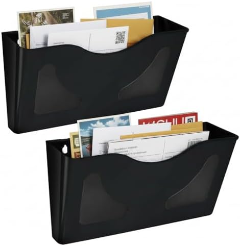 Azar Displays 250080-BLK-2PK Single Pocket Wall Mount File Holder Acrylic Vertical File Organizer for Office, Home, and School, Black (2-Pack)