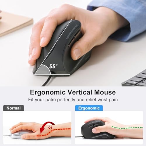 SANWA Wired Ergonomic Mouse, 55° Vertical Mouse with LED Light, Black
