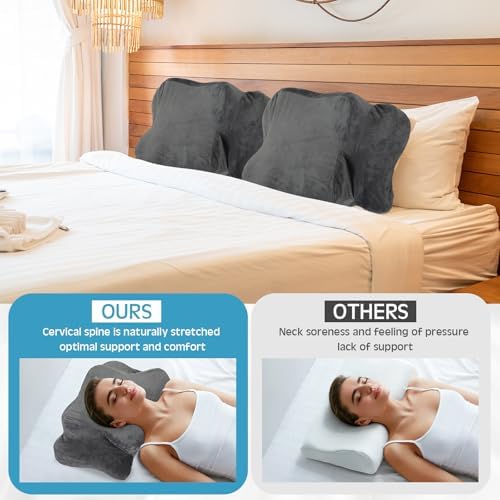 Hahafelt Cervical Neck Pillow Case Plush with Zipper, Dark Gray, Queen Size