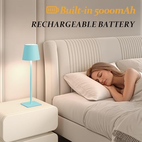 CHLORANTHUS 2 Pack Cordless Table Lamps, 3 Colors Stepless Dimming, 5000mAh Rechargeable Battery LED Desk Lamp for Bedroom/Couple Dinner/Desk/Cafe/Dining Room/Terrace