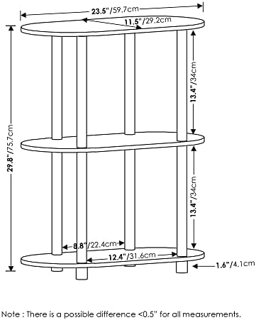 Furinno Turn-N-Tube Toolless 3-Tier Oval Display Shelf, Bauhaus Oak