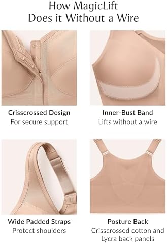 Glamorise Full Figure Plus Size MagicLift Front-Closure Posture Back Bra Wirefree #1265