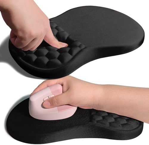 Ergonomic Joint Wrist Support Mouse Pad with Memory Foam Cushion Massage Bump, Carpal Tunnel Pain Relief Mousepad Slope Design for Wrist Rest, 11.8x7.9 in, Black