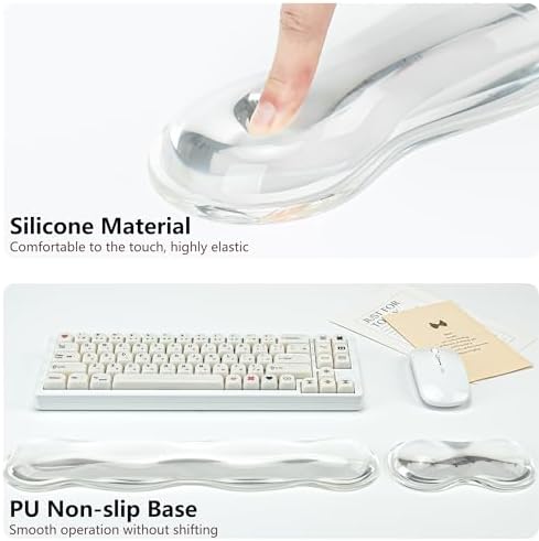 Gel Wrist Rest for Keyboard and Mouse - White Soft Ergonomic Silicone Wrist Rest, Clear Cute Desk Accessories for Gaming, Computer, Laptop