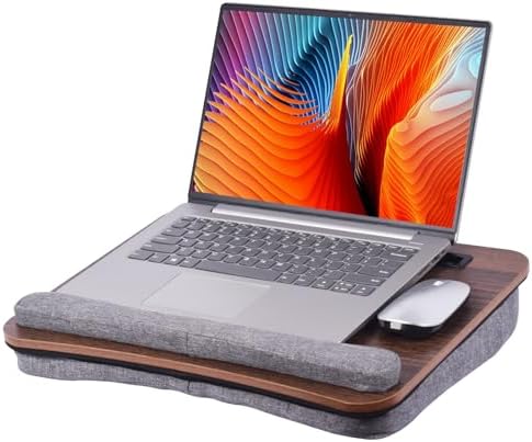Home Office Lap Desk with Wrist Rest Laptop Bed Desk for Notebook, Laptop, Tablet, Lap Stand with Tablet, Phone Holder Fits Up to 14 Inch Laptops (Brown)