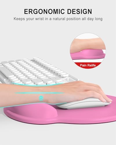 Auhoahsil Mouse Pad, Ergonomic Mouse Pad with Wrist Rest, Pain Relief Computer Gel Mouse Pad Wrist Support for Laptop, Mousepad with Non-Slip PU Base, Mouse Pads for Desk, Hot Pink
