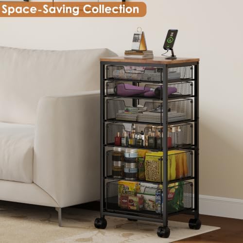 Rolling Storage Cart with 6 Drawers, Craft Cart with Lockable Wheels