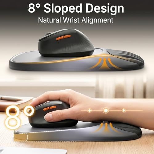 Ergonomic Mouse Pad with Wrist Rest, Sloped Memory Foam Mousepad with Wrist Support, Cooling Channels, Non-Slip Base, Smooth Lycra Surface for Office, Gaming & Home Desk (Eclipse Black)