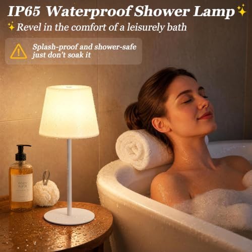 Shower Lamp Rechargeable Waterproof Lamp, Cordless Table Lamp for Bathroom