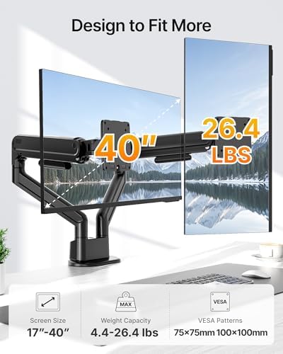 monTEK Heavy-Duty Dual Monitor Arm, 26.4 lbs, 17–40" Full Motion，Black
