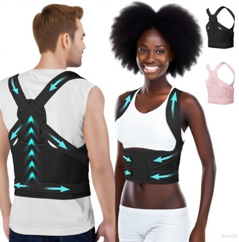 Posture Corrector for Women and Men,4 In 1 Adjustable Full Back Brace,Posture Braces Can Relieve Upper and Lower Back Pain, Shoulder Braces for Hunchback,Scoliosis, Lumbar Spine, Spine（Ebony Black）