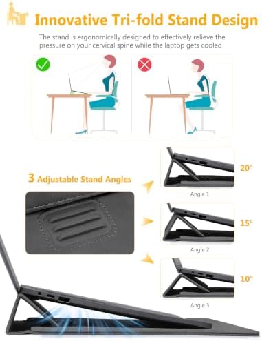 HYZUO 15-16 Inch Laptop Case Sleeve with Adjustable Stand, Space Gray