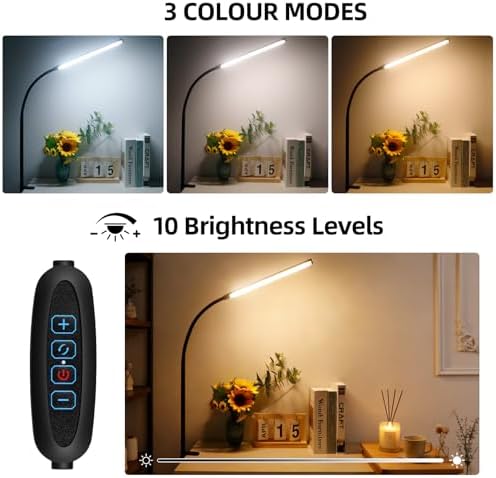 Clip on Desk Lamp with Clamp,Dimmable Eye Caring Book Reading Light for Bed