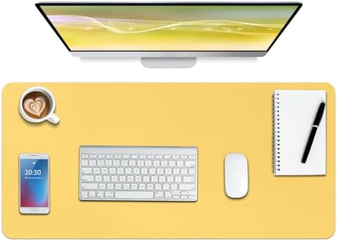 Boutilon Leather Desk Pad Protector,Non-Slip Mouse Pad,Laptop Desk Pad,Office Mouse Mat,Waterproof Leather Desk Blotter,Desk Writing Pad for Office and Home (XXL-Yellow,47.2"x 17")