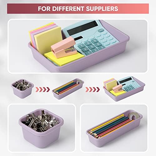 32 Pcs Desk Drawer Organizer Office Organization Tray Versatile Vanity Organizer with Nonslip Pads Makeup for Divider Drawer Storage Box Container for Kitchen Bedroom(Purple)