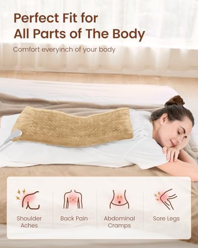 RENPHO Heating Pad for Back & Period Cramps, Heat Pad for Knee and Leg, Birthday Gifts for Women Men Husband, Auto Shut Off, ETL Certified, 12" x24‘’ Light Yellow