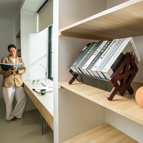 Bunkal Bamboo Desktop Bookshelf & Book Stand for Small Spaces – Tilted Desk Bookshelf Organizer for Cookbook Storage, Home Office, Dorm & Nightstand – 16x9x9in, Solid Bamboo, Easy Assembly