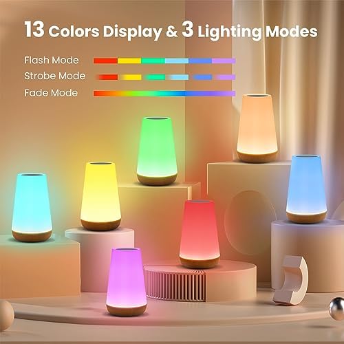 THAUSDAS Telecontrol Night Light Touch Lamp: 13 Colors, 5 Brightness, Brown