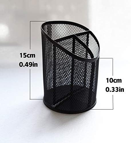Fengtaiyuan T06, Black Metal Wire Mesh Pencil Holder, Desktop Organizer, Office Storage Box (Black-T06)