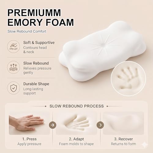 Upgrade 3.0 Cloud Sleep Pillow, Cloud Neck Pillow, Ergonomic Memory Foam Pillow with Adjustable Cervical Support & Cooling Breathable Cover for Side, Stomach Sleepers & Back (Medium-White)