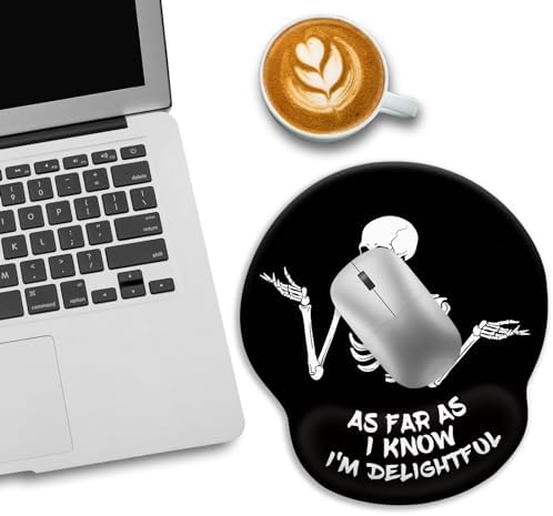 LIMKRIAN Skeleton Mouse Pad with Wrist Rest, 9.8 x 8.6 in, Funny Skull