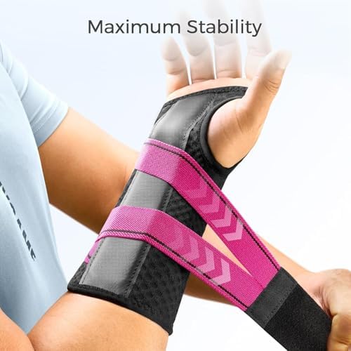 FREETOO Carpal Tunnel Wrist Brace Night Support.Pink,Left Hand,XS