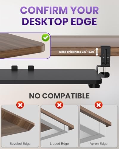 Ergonomic Mouse & Keyboard Tray Under Desk, 20x11.8 in Board, Black