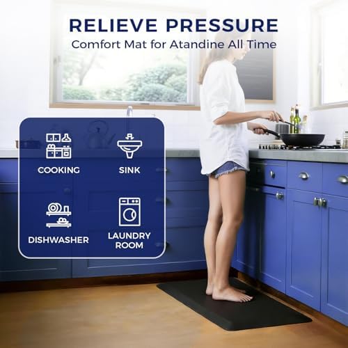 20 x 32 Inch Anti Fatigue Comfort Mat, 1 Inch Extra Thick Waterproof Mat, Non-Slip Standing Desk Mat for Offices, Home, Garages (Black, 32" L x 20" W x 1" Th)