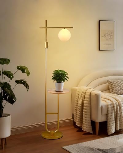 Lightdot Dimmable Floor Lamp with Table Gold 66IN Tall Standing Corner Lamp
