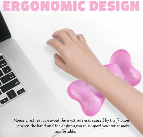 Gel Wrist Rest for Keyboard and Mouse Transparent Pink Bow Elbow Pad Cushion Ergonomic Cute Clear Cool Heart Mouse Wrist Pad Silicone Non-Slip Support for Computer Gaming Home Office Women Hand Pillow