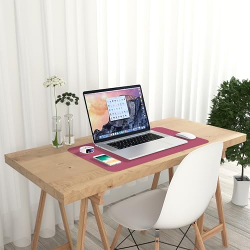 Hsurbtra Desk Pad, 23.6" x 13.8" PU Leather Desk Mat, M Extended Mouse Pad, Waterproof Desktop Blotter Protector, Non-Slip Ultra Thin Small Laptop Keyboard Writing Mat for Office Home, Deep Red