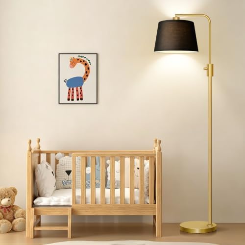 Nintiue Dimmable Gold Floor Lamp, 1000 LM LED Edison Bulb Included, Arc Floor Lamps for Living Room with Black Shade, Modern Standing Lamp Tall Lamps for Living Room Bedroom